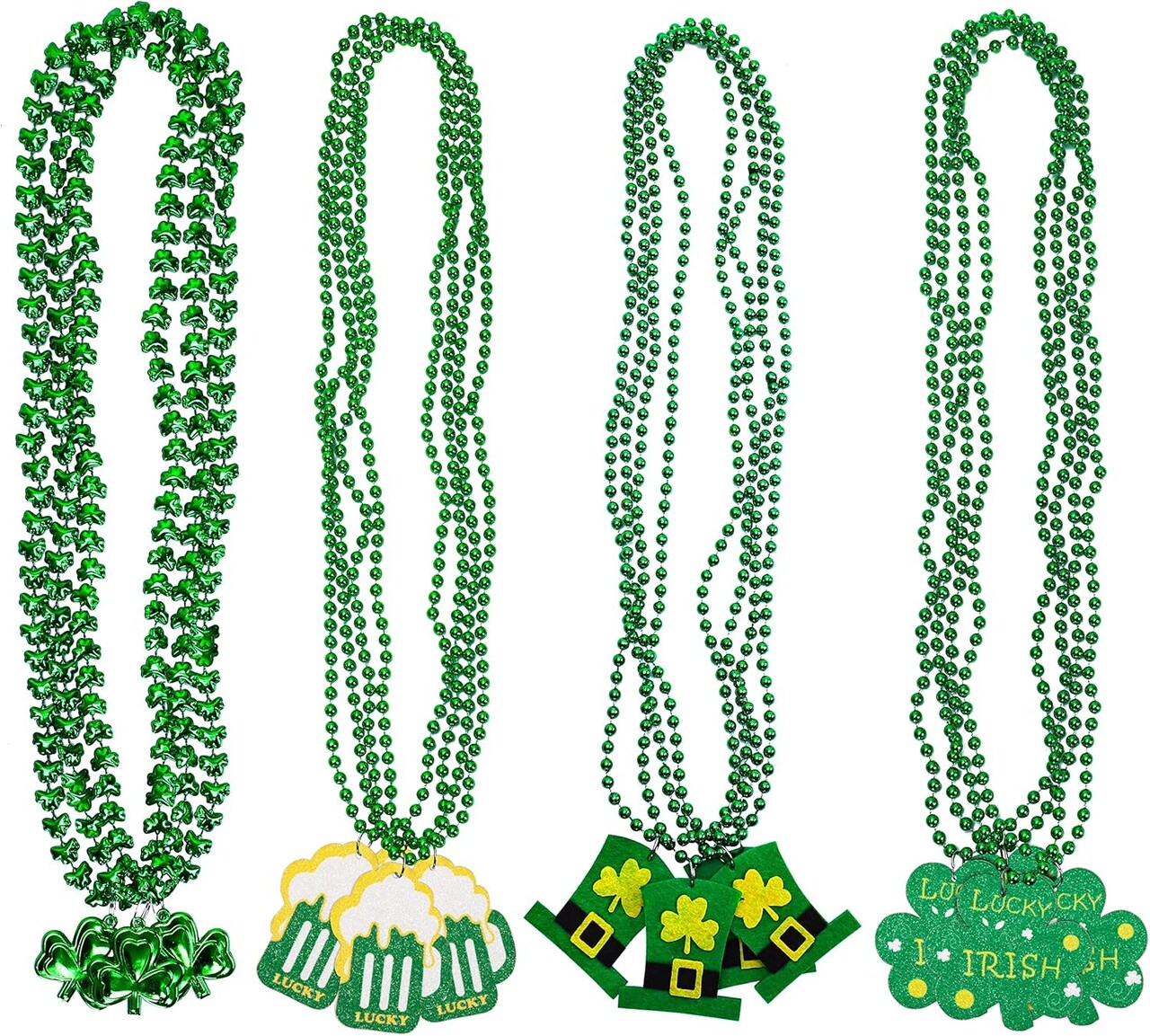 18PCS St. Patrick's Day Shamrock Necklace Clover Green Bead Party Favors Irish Beer Decorations Supplies